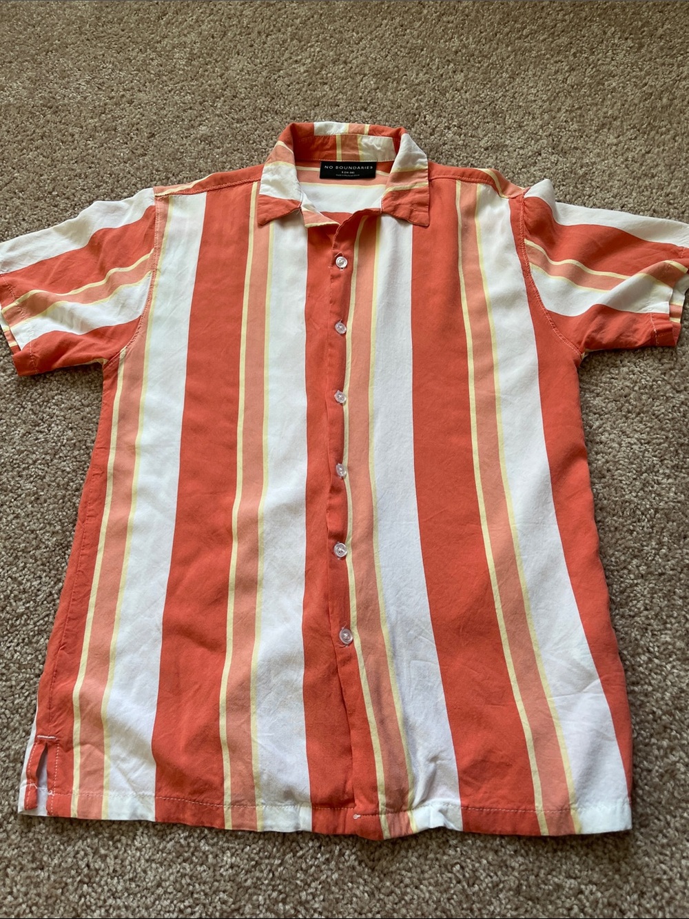 No Boundaries Men's Coral and White Vertical Stripe Button-Down Shirt